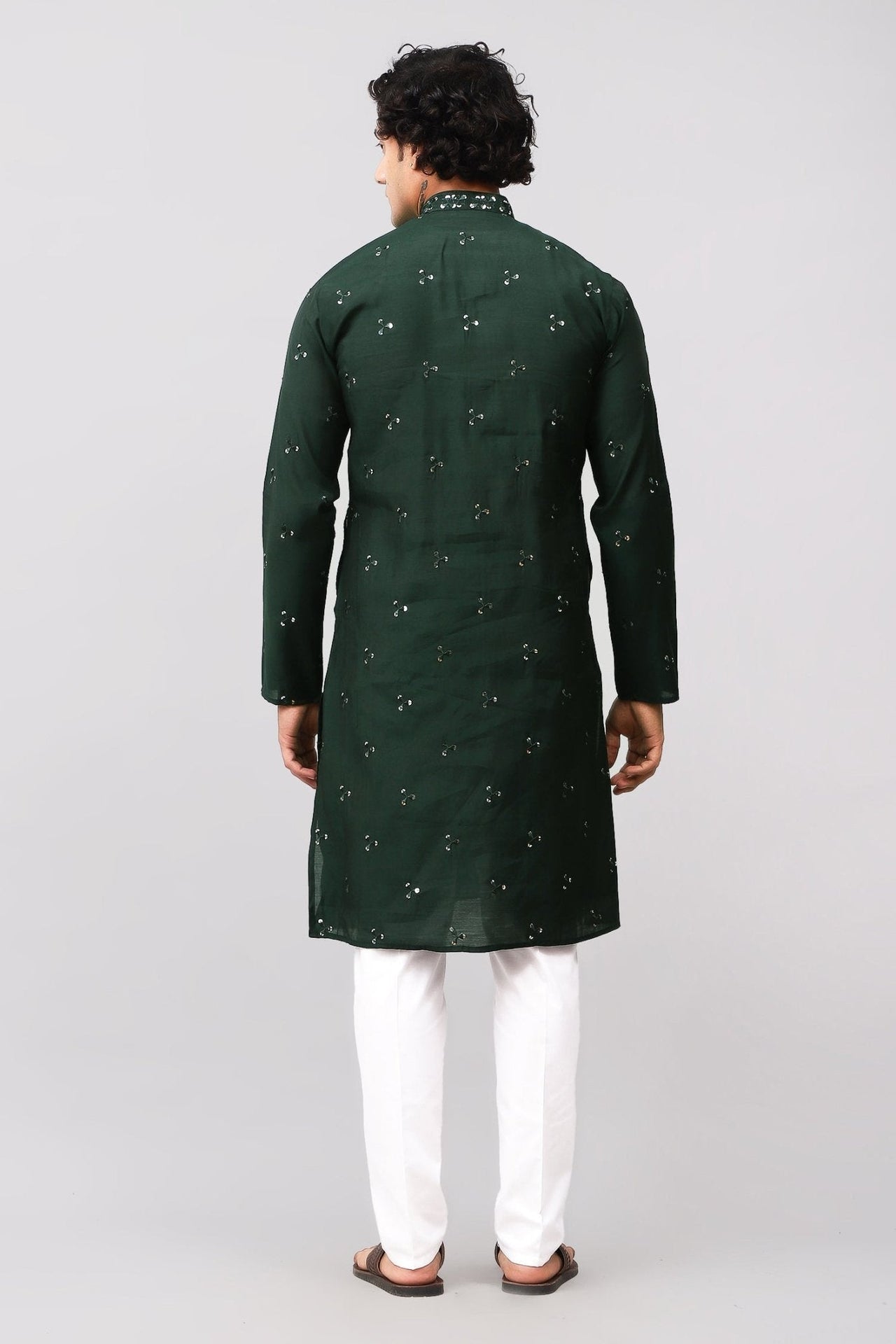Bluesaanchi Men's Dark Green Kurta Set with Embroidery Motif