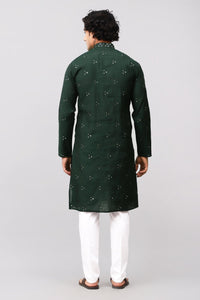 Thumbnail for Bluesaanchi Men's Dark Green Kurta Set with Embroidery Motif