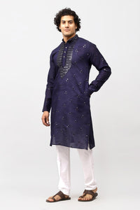 Thumbnail for Bluesaanchi Men's Navy Blue Kurta Set with Embroidery Motif