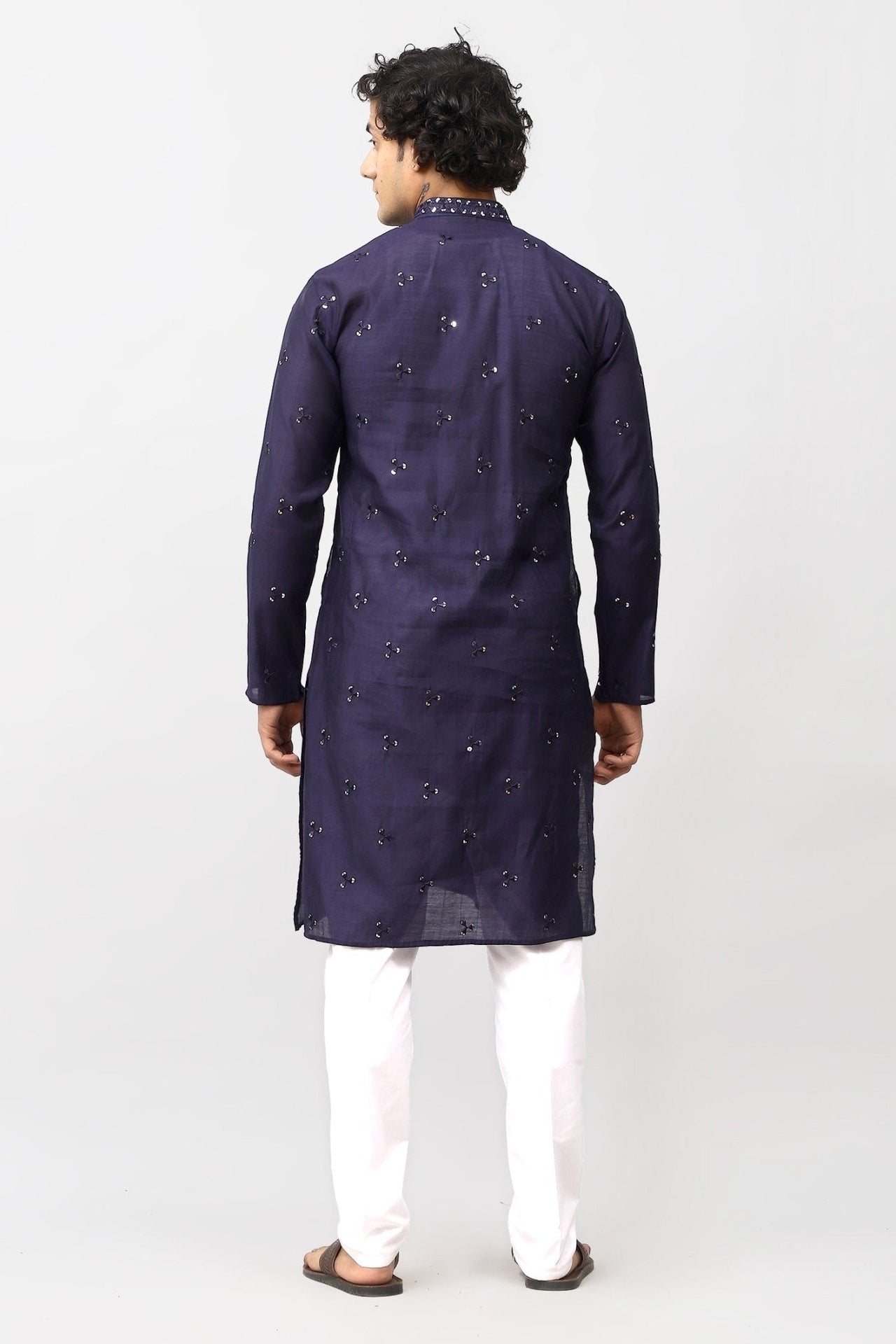 Bluesaanchi Men's Navy Blue Kurta Set with Embroidery Motif