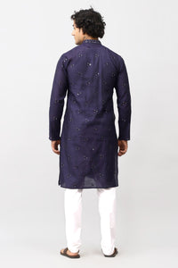 Thumbnail for Bluesaanchi Men's Navy Blue Kurta Set with Embroidery Motif