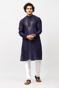 Thumbnail for Bluesaanchi Men's Navy Blue Kurta Set with Embroidery Motif