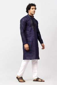 Thumbnail for Bluesaanchi Men's Navy Blue Kurta Set with Embroidery Motif