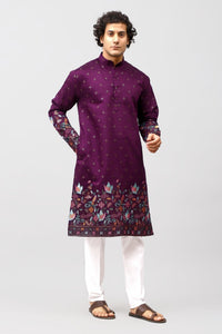 Thumbnail for Bluesaanchi Phulkari Floral and Sequins Embroidered Kurta Set for Men Purple Color