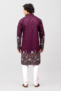 Thumbnail for Bluesaanchi Phulkari Floral and Sequins Embroidered Kurta Set for Men Purple Color