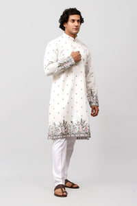 Thumbnail for Bluesaanchi Phulkari Floral and Sequins Embroidered Kurta Set for Men White