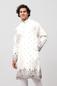 Thumbnail for Bluesaanchi Phulkari Floral and Sequins Embroidered Kurta Set for Men White