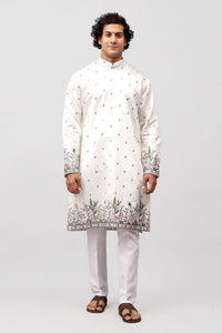 Thumbnail for Bluesaanchi Phulkari Floral and Sequins Embroidered Kurta Set for Men White