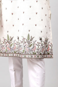 Thumbnail for Bluesaanchi Phulkari Floral and Sequins Embroidered Kurta Set for Men White