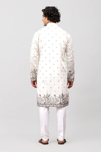 Thumbnail for Bluesaanchi Phulkari Floral and Sequins Embroidered Kurta Set for Men White