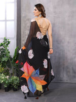 Thumbnail for Partywear Designer Black Georgette Fancy Saree - Satrangi - Distacart