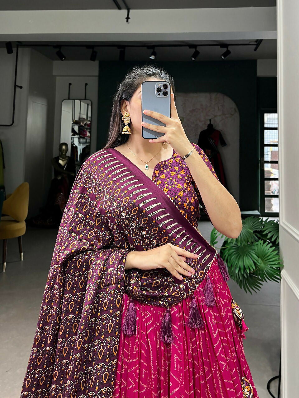 Vastranavya Bandhej And Ajarakh Print Tussar Silk Lehenga Choli - Pink - Distacart