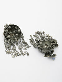 Thumbnail for NVR Women's Silver Plated Mirror Work Oxidised Contemporary Jhumka Earrings - Distacart