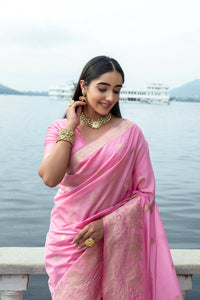 Thumbnail for Aastha Fashion Pink Woven Soft Silk Saree with Blouse - Distacart