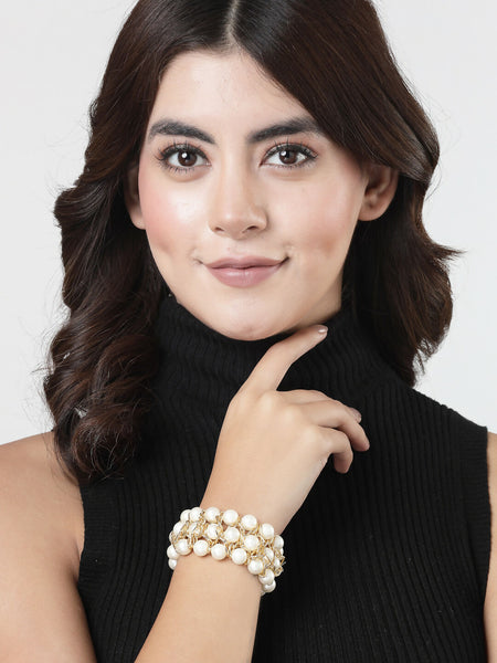 NVR Women White Beaded Elasticated Bracelet - Distacart