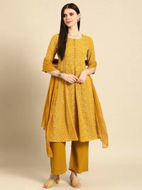 Thumbnail for Anouk Women Mustard Yellow Ethnic Motifs Embroidered Sequinned Kurta Set - Distacart