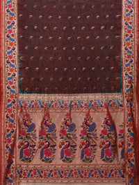 Thumbnail for Brown Bandhani Paithani Silk Handloom Saree with Peacocks Border and Pallu Design - Global Threads - Distacart