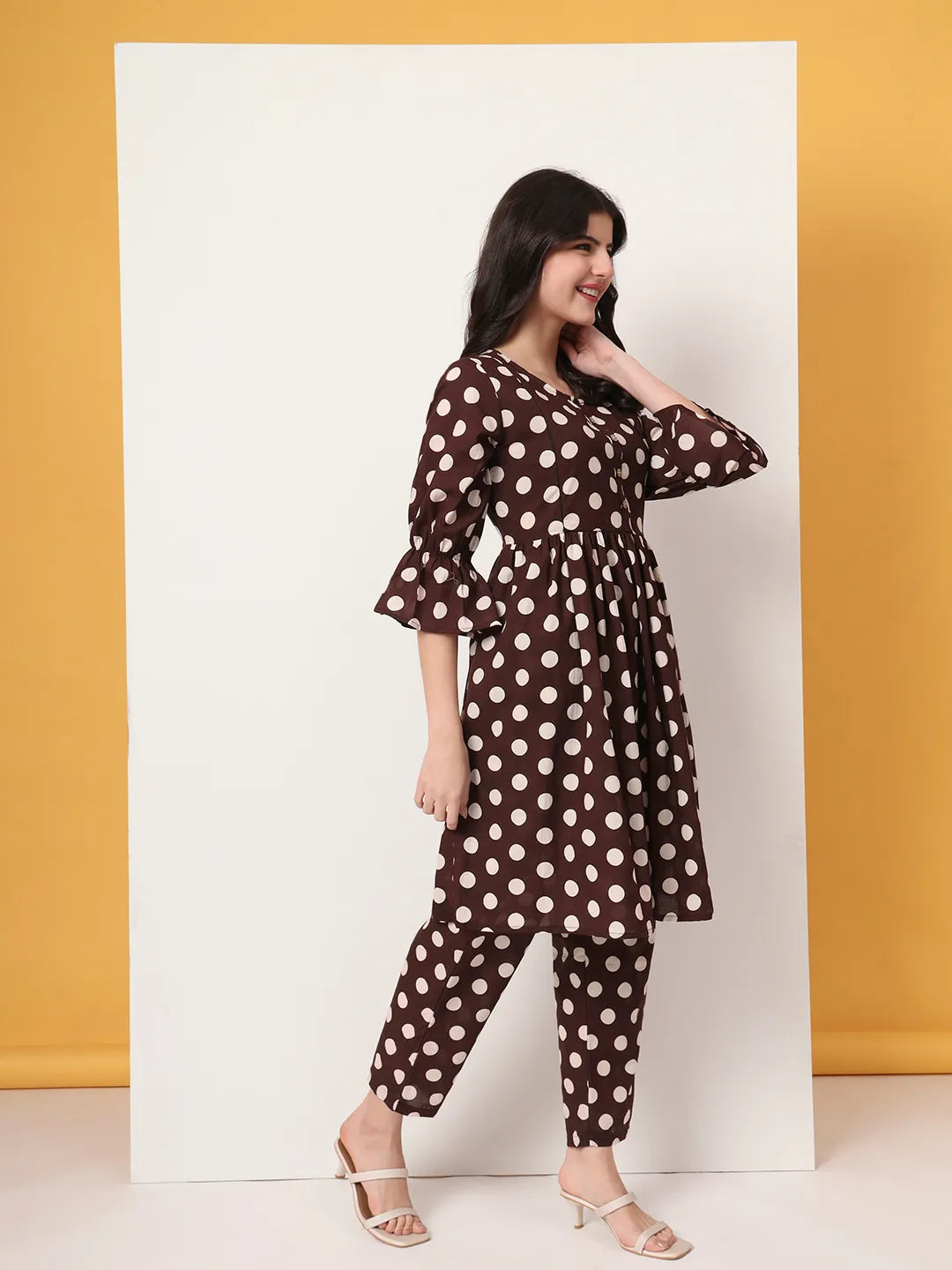 Yufta Brown Cotton Maternity Gathered Or Pleated Kurta Pants Set - Distacart