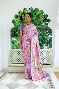 Thumbnail for Aastha Fashion Baby Pink Woven Paithani Silk Saree with Blouse - Distacart