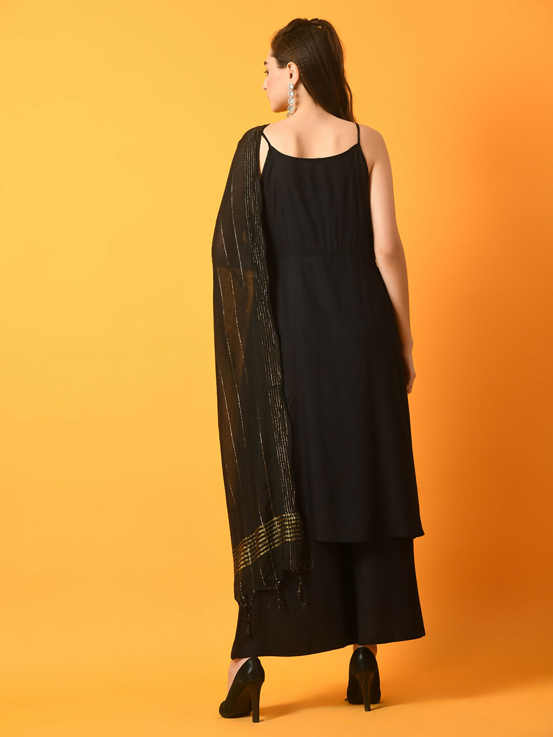 Myshka Women's Black Solid Anarkali Party Kurta Set With Dupatta - Distacart