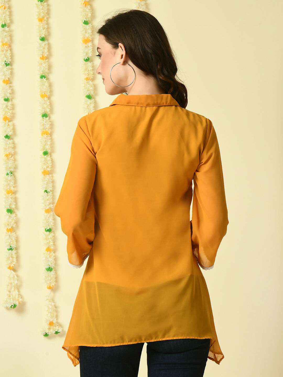 Myshka Women's Mustard Embroidered Party Fusion Top - Distacart