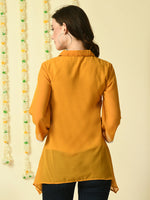 Thumbnail for Myshka Women's Mustard Embroidered Party Fusion Top - Distacart