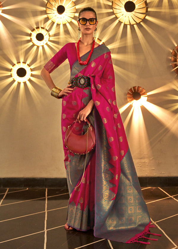 Trendy Weaving Silk Raspberry Pink Designer Saree - Emponline - Distacart