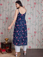 Thumbnail for Ode by House of Pataudi Floral Printed Shoulder Straps Anarkali Pure Cotton Kurta - Distacart