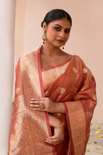 Thumbnail for Joban Fashion Rose Gold Banarasi Tissue Pure Handloom Banarasi Silk Saree