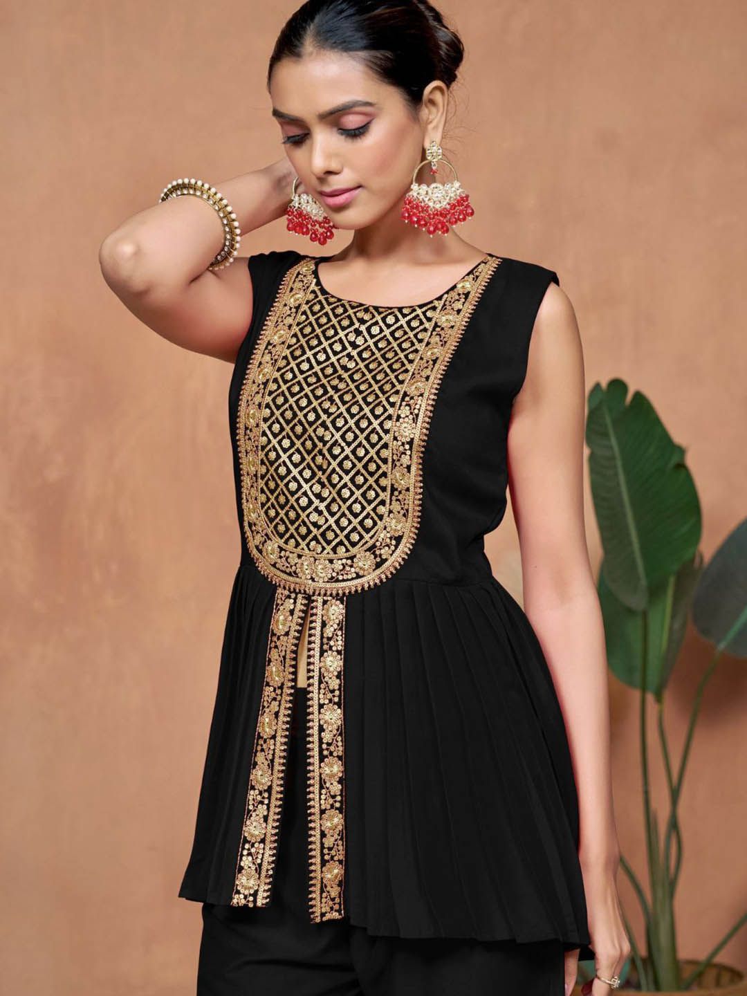 Sangria Embroidered A-line Kurta & Palazzo With Dupatta - Distacart