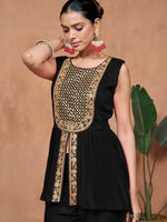 Thumbnail for Sangria Embroidered A-line Kurta & Palazzo With Dupatta - Distacart