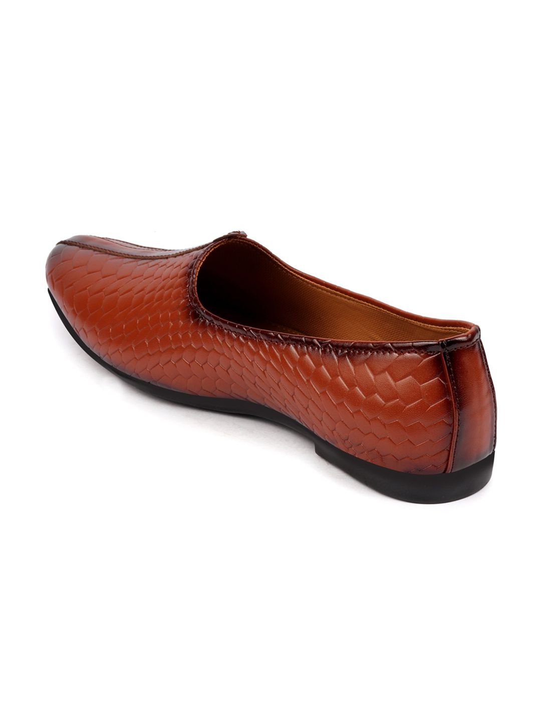 FAUSTO Men Tan Brown Light Weight Patent Leather Mojaris