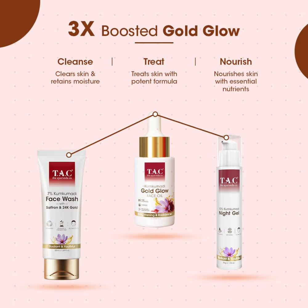 TAC - The Ayurveda Co. 100% Pure Kumkumadi Gold Glow Face Oil For Glowing, Youthful & Radiant Skin - Distacart