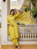 Thumbnail for Anouk Floral Yoke Design Pure Cotton Straight Kurta With Patiala & Dupatta - Distacart