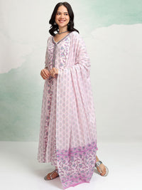 Thumbnail for Vishudh Floral Printed Mirror Work Pure Cotton Anarkali Kurta With Trousers & Dupatta