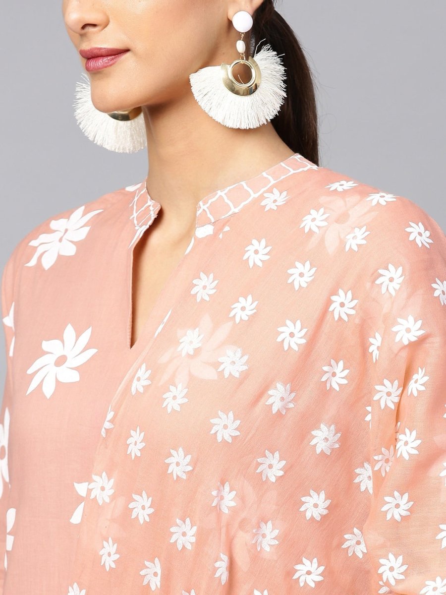Aks Floral Printed Pure Cotton Straight Kurta With Palazzos & Dupatta - Distacart