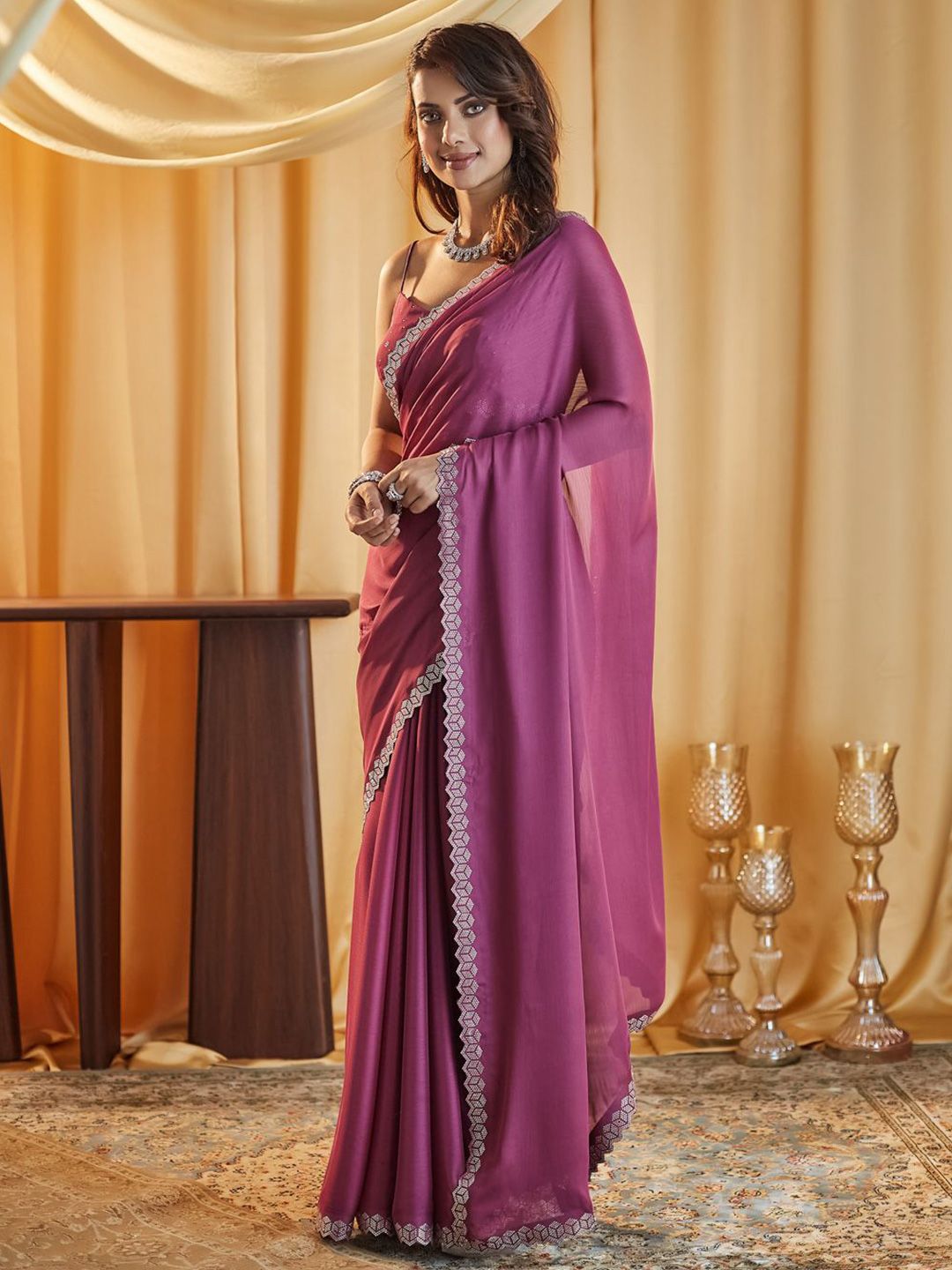 kasee Beads and Stones Pure Chiffon Saree - Distacart