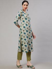 Thumbnail for Aks Round Neck Floral Printed Regular Kurta with Trousers - Distacart