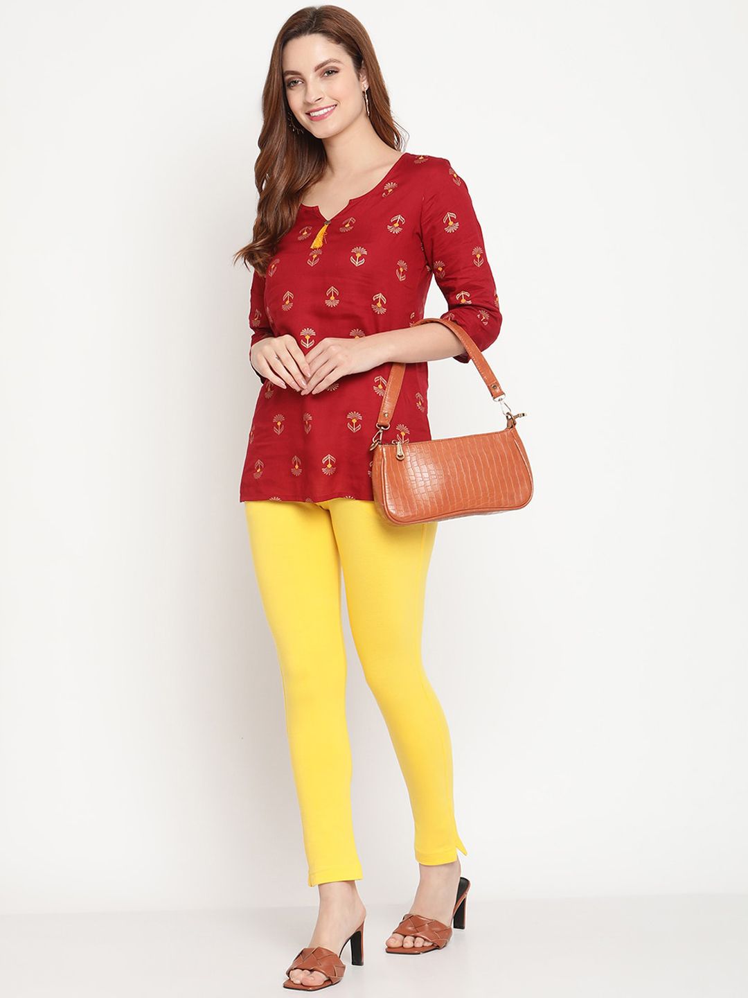 TAG 7 Women Yellow & White Pack of 2 Straight Fit Ankle-Length Leggings - Distacart