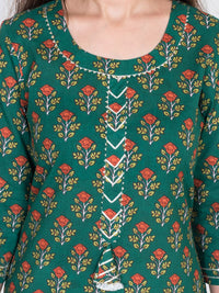 Thumbnail for Swasti Women Green Ethnic Motifs Printed Flared Sleeves Thread Work Floral Kurta