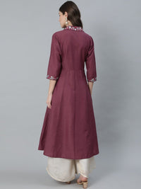Thumbnail for Aks Notched Lapel Collar Thread Work A-Line Kurta - Distacart