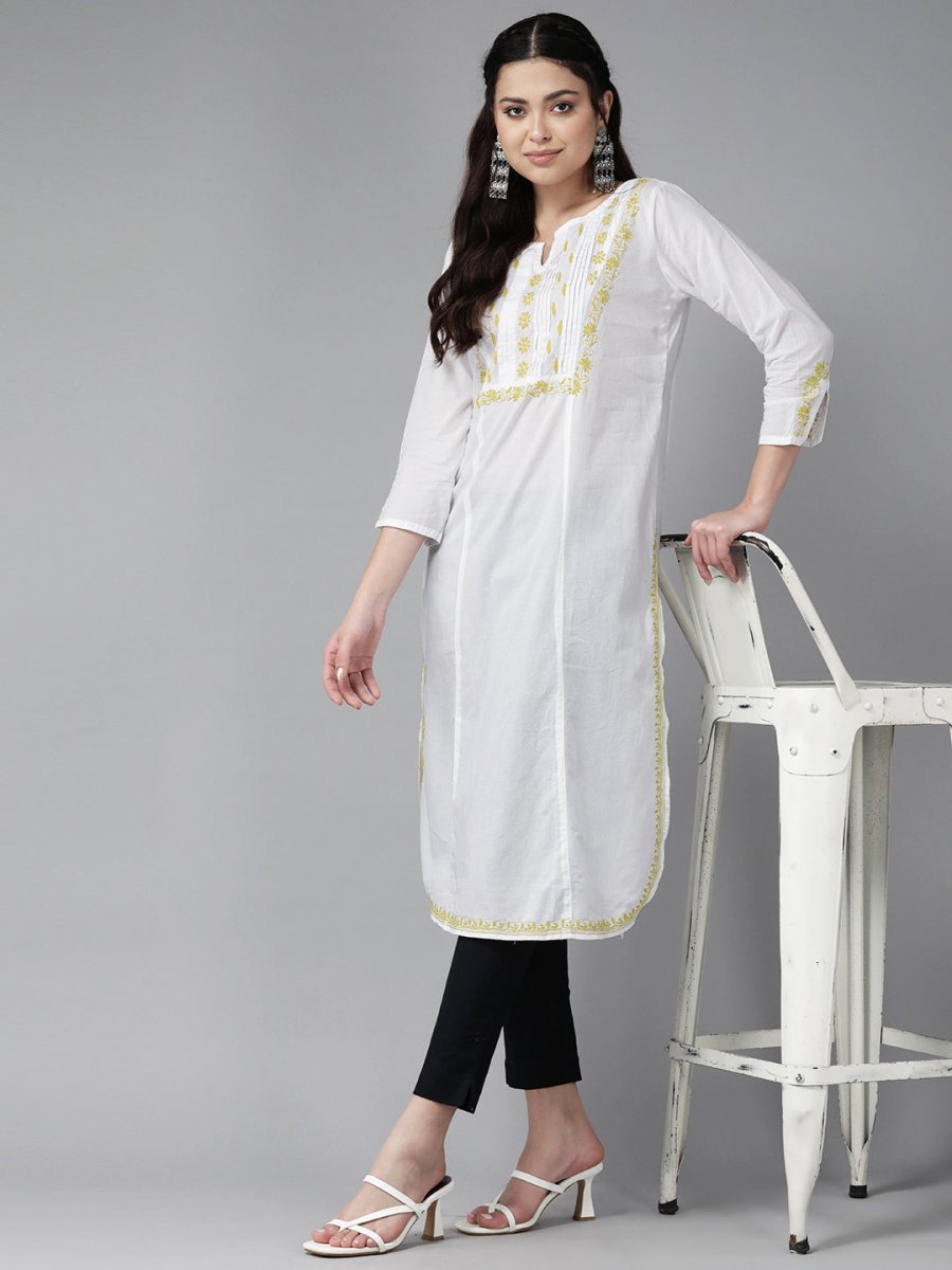 ADA Floral Embroidered Chikankari Kurta - Distacart