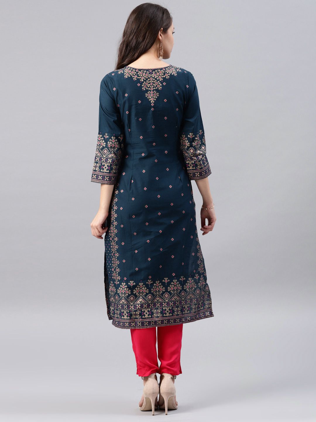 Vishudh Women Navy Blue Printed A-Line Kurta - Distacart
