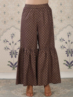 Thumbnail for Ode by House of Pataudi Purple Floral Printed Pure Cotton Kurta With Sharara & Dupatta - Distacart