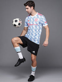 Thumbnail for Adidas Men White & Blue Aeroready MANCHESTER UNITED MUFC A JSY Susatainable T-shirt - Distacart