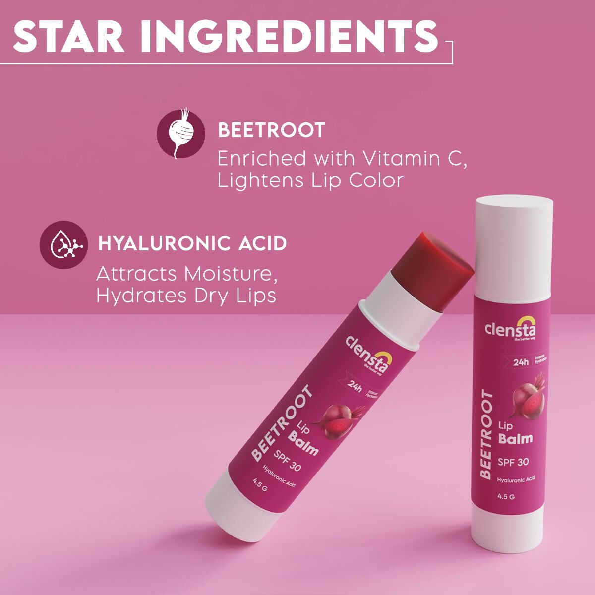 Clensta Beetroot Lip Balm With Hyaluronic Acid Spf 30 With Beetroot - Distacart