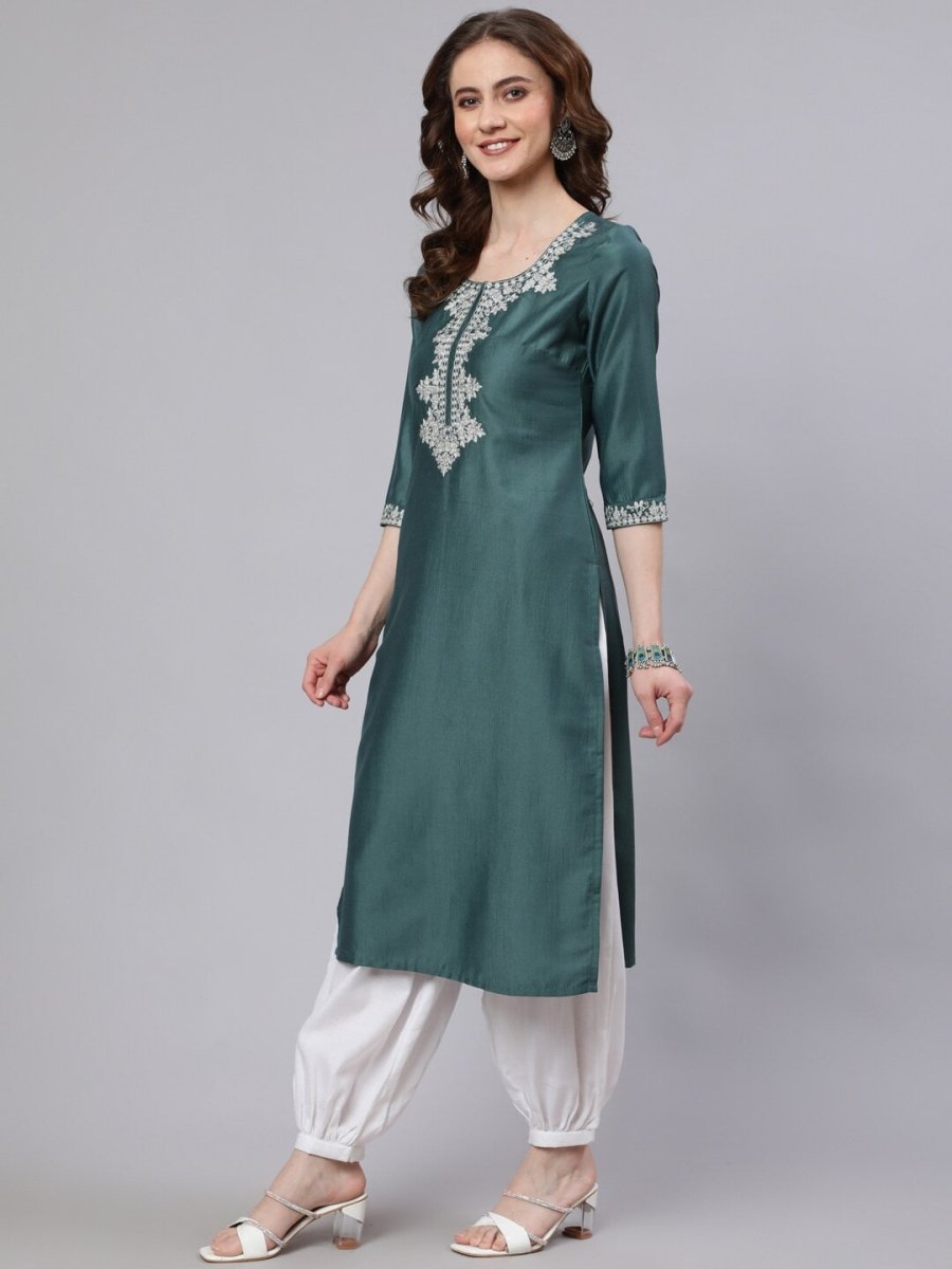 Aks Floral Yoke Design Thread Work Silk Kurta - Distacart