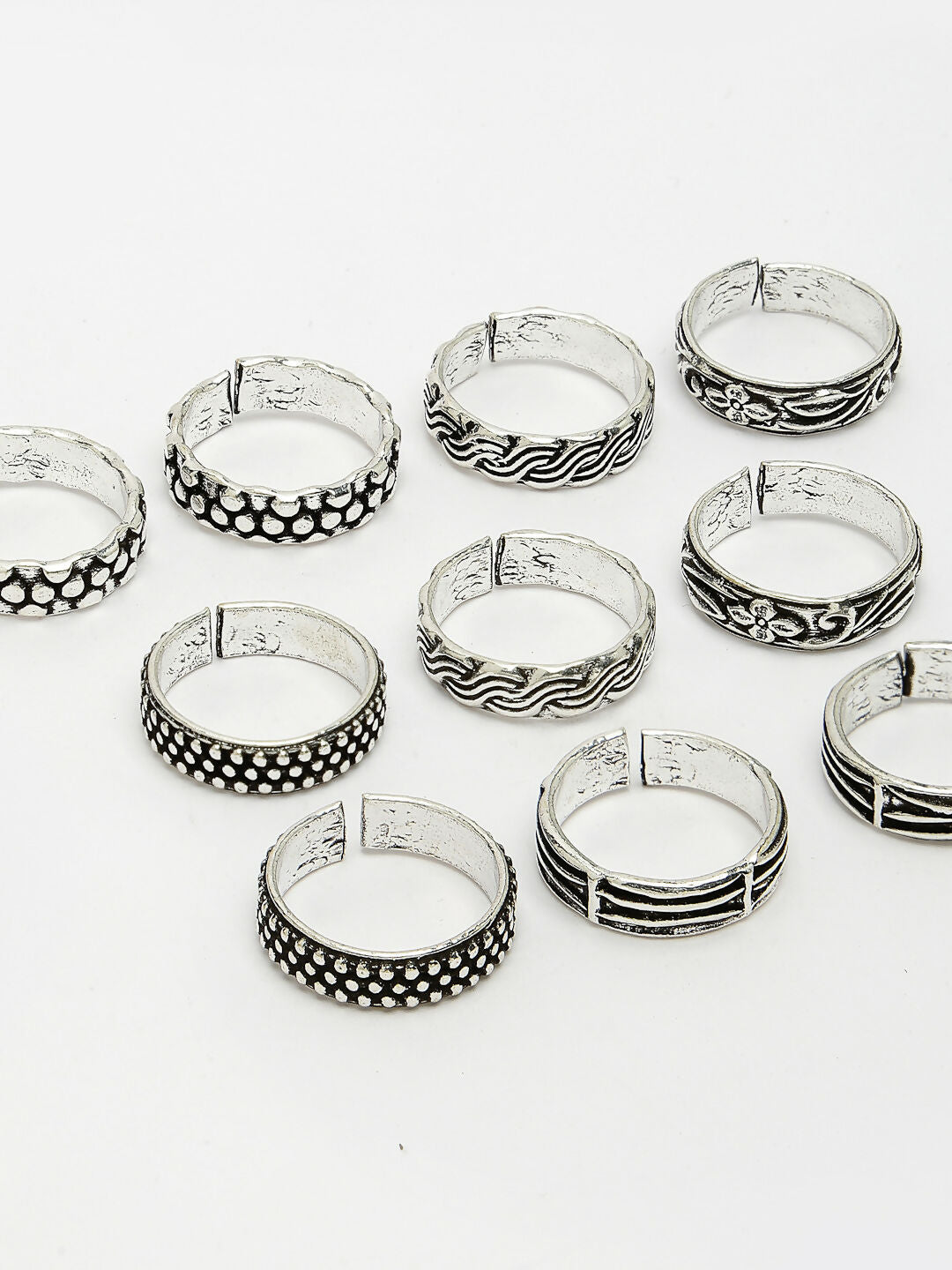 NVR Women's Set of 5 Silver-Plated German Silver Toe Ring