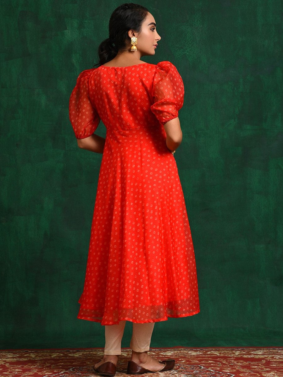 Aks Geometric Printed Sweetheart Neck Puff Sleeves Anarkali Kurta - Distacart