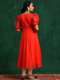 Thumbnail for Aks Geometric Printed Sweetheart Neck Puff Sleeves Anarkali Kurta - Distacart
